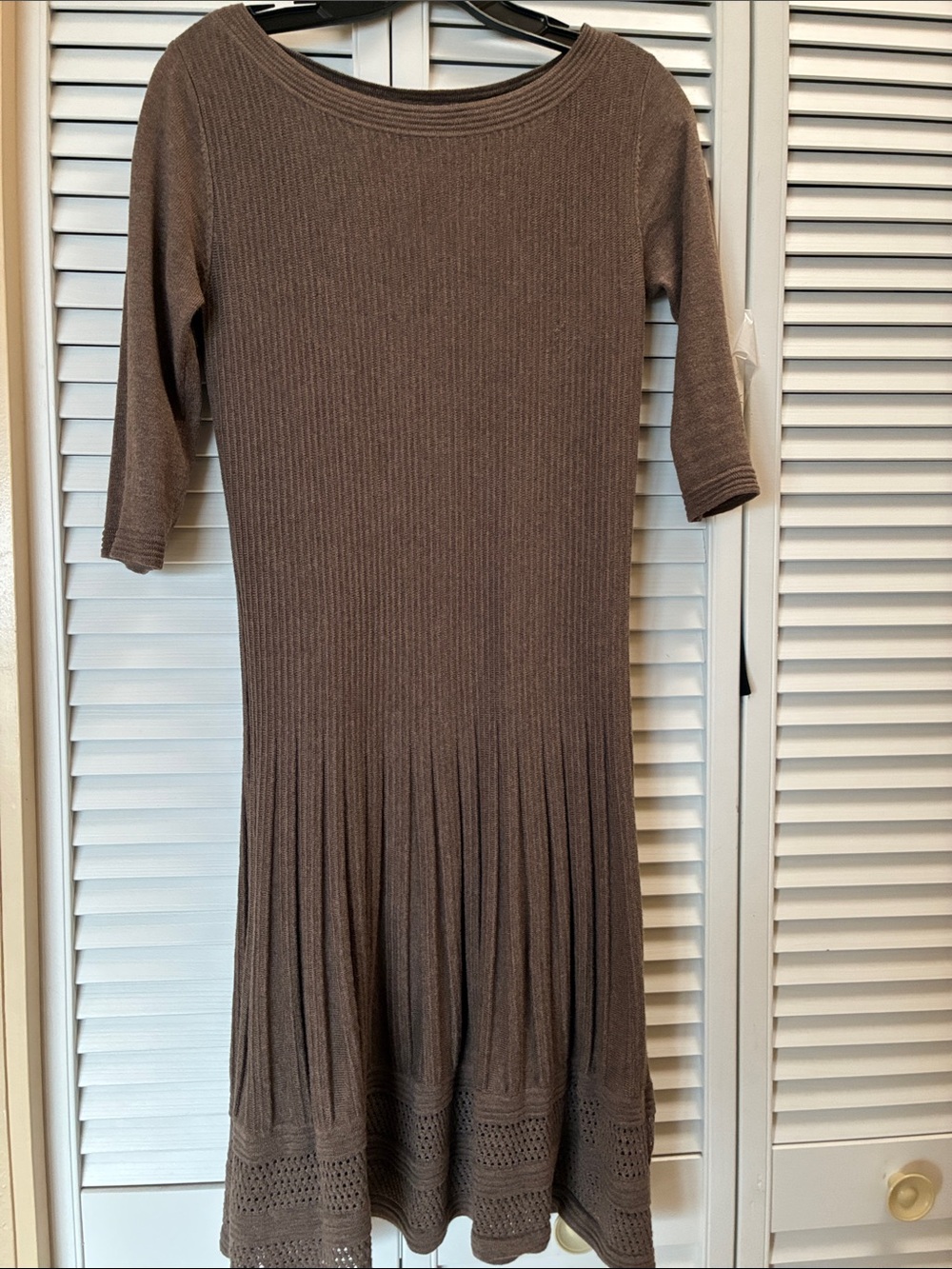 Max Studio Brown Ribbed Knit Midi Dress